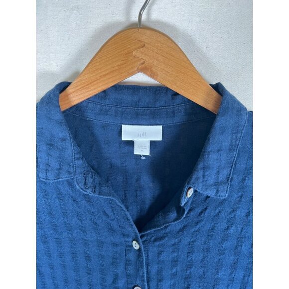 J.Jill Women Size M Navy Blue MOP Button Front Top Tab 3/4 Sleeve Texture Fabric - Picture 4 of 12